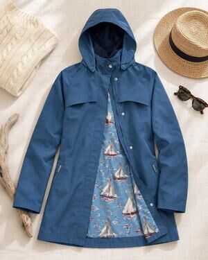 Vintage Nautica Slate Blue Rain Jacket, Sailboat Lined Coastal Trench Coat L